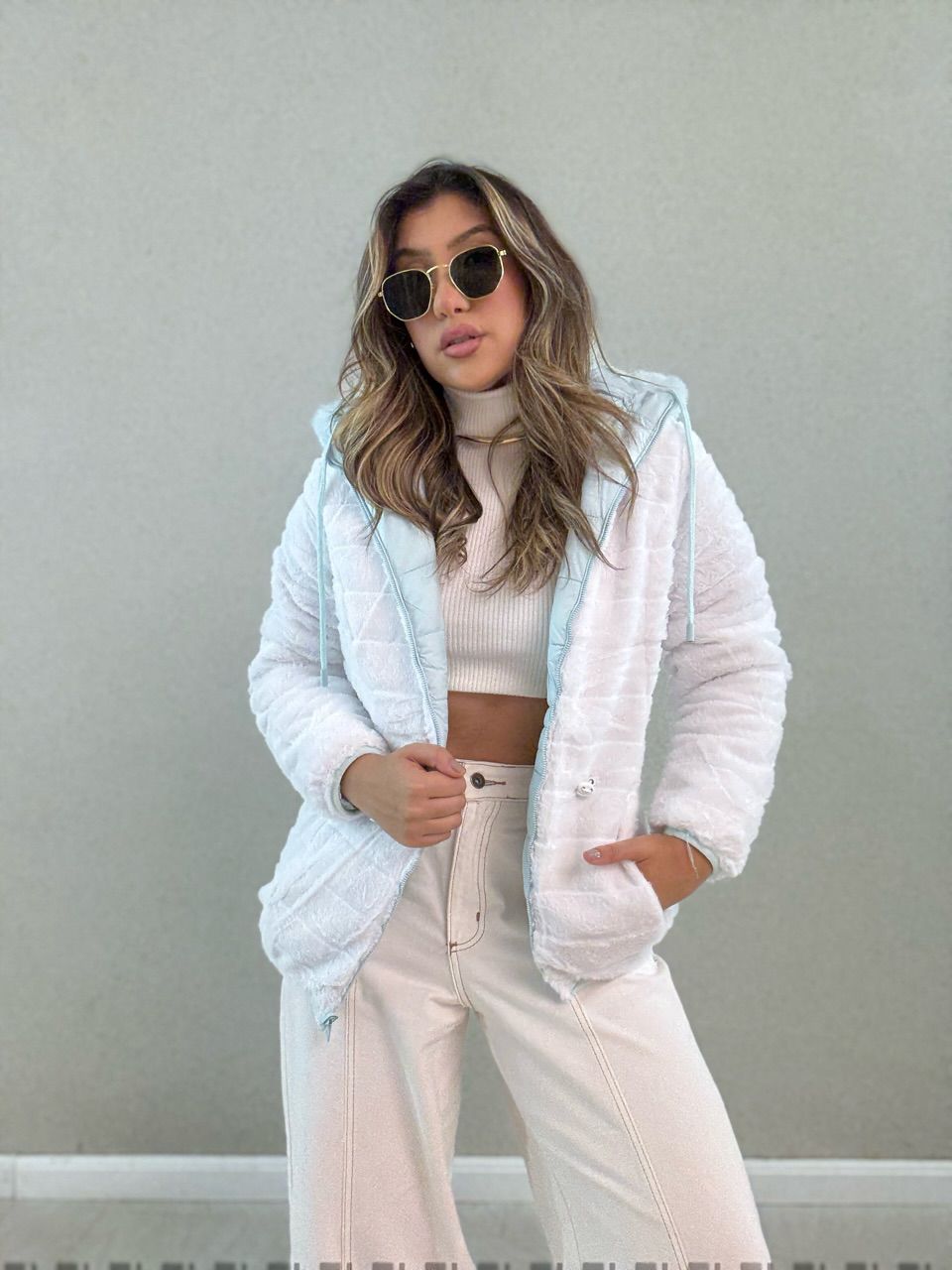  PUFFER FERNANDA ALONGADA AZUL CLARO