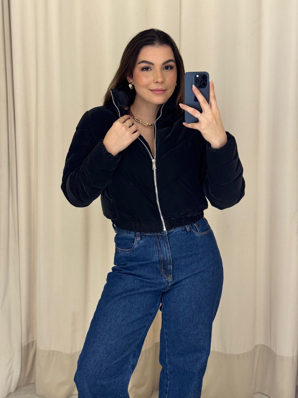 PUFFER LARISSA ZÍPER PRETA - 0066210033 - CAROLLA FERRARO