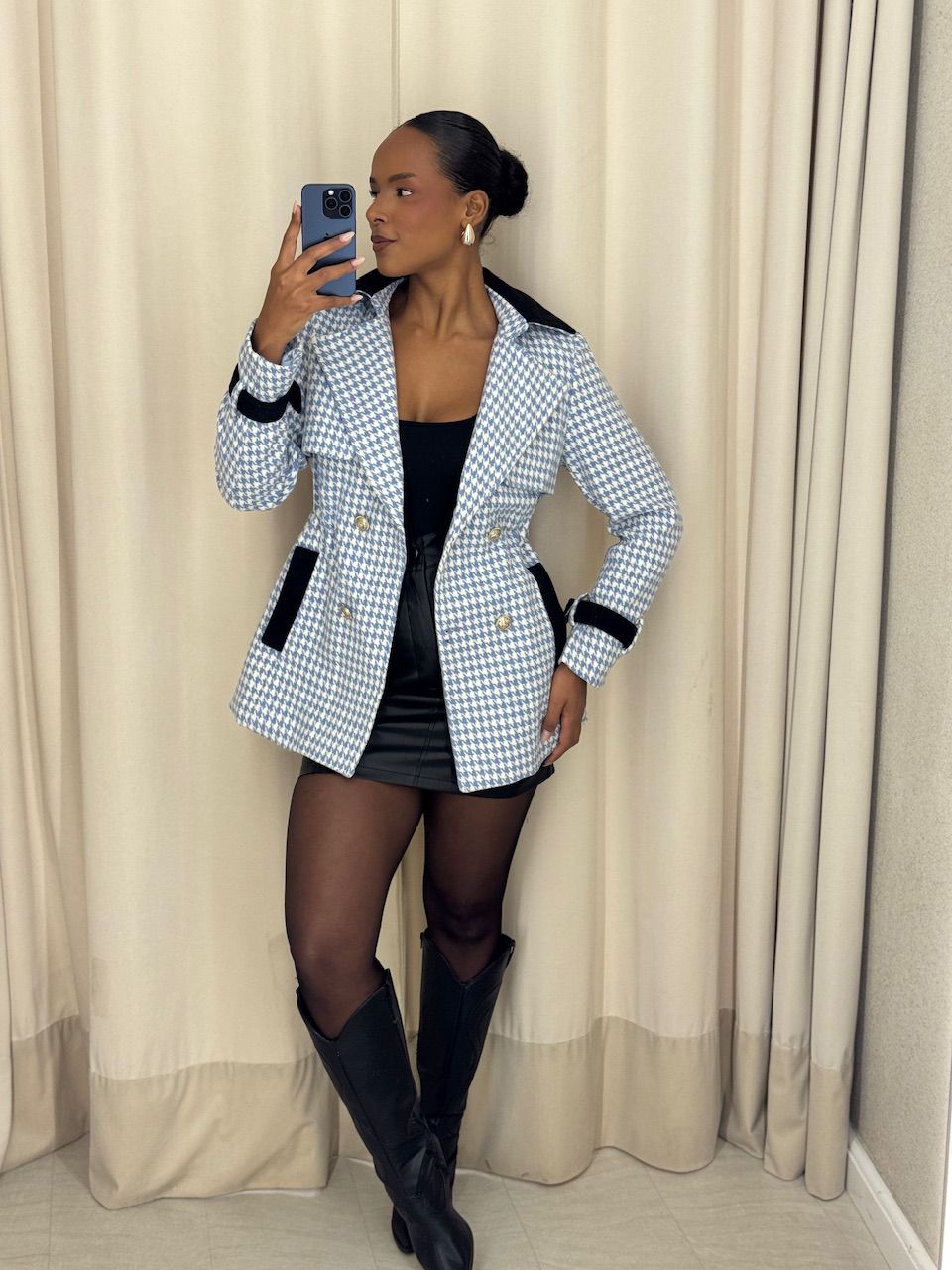 CASACO CECILIA PIED DE POULE AZUL
