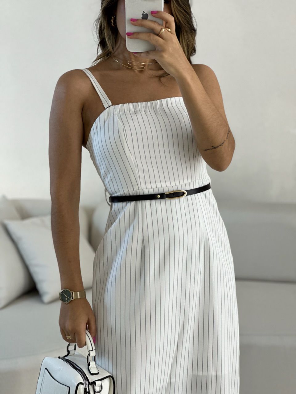 VESTIDO ANA CLÁUDIA RISCA DE GIZ BRANCO