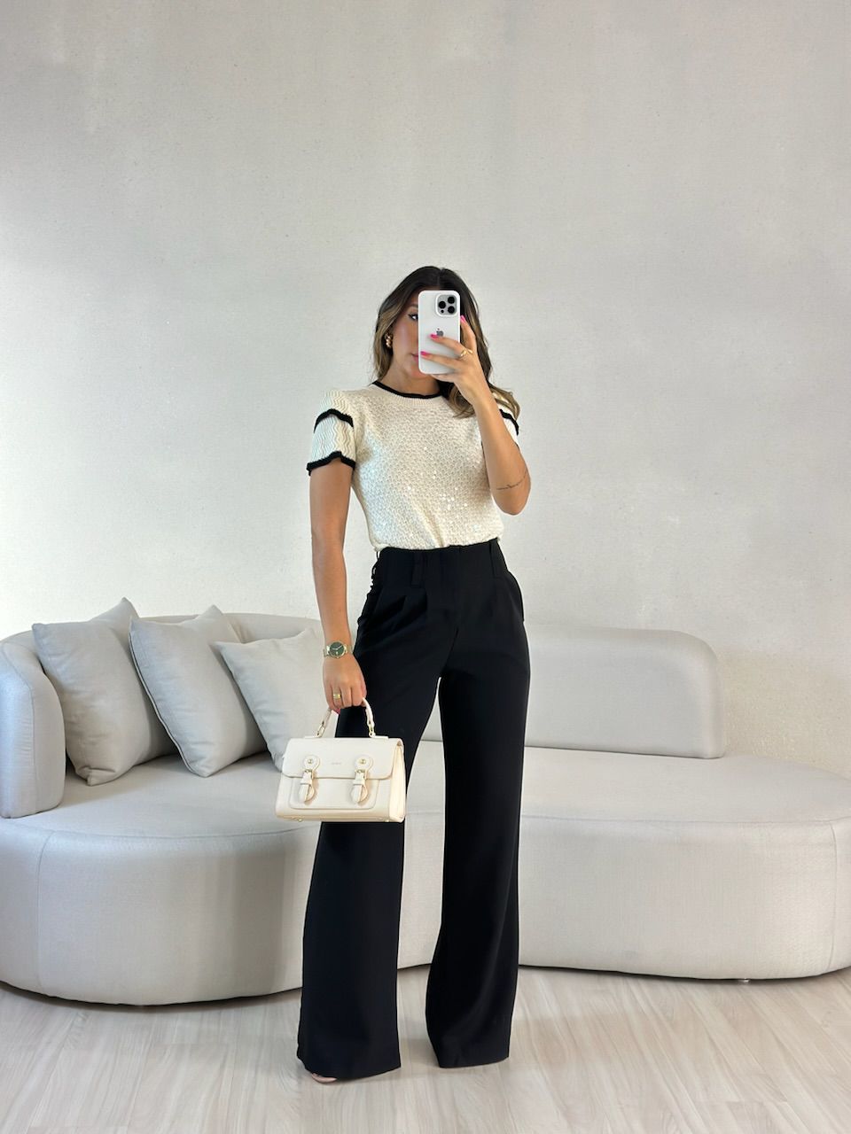 BLUSA SOFIA TRICOT PAETÊ Marfim - 0054670056 - CAROLLA FERRARO