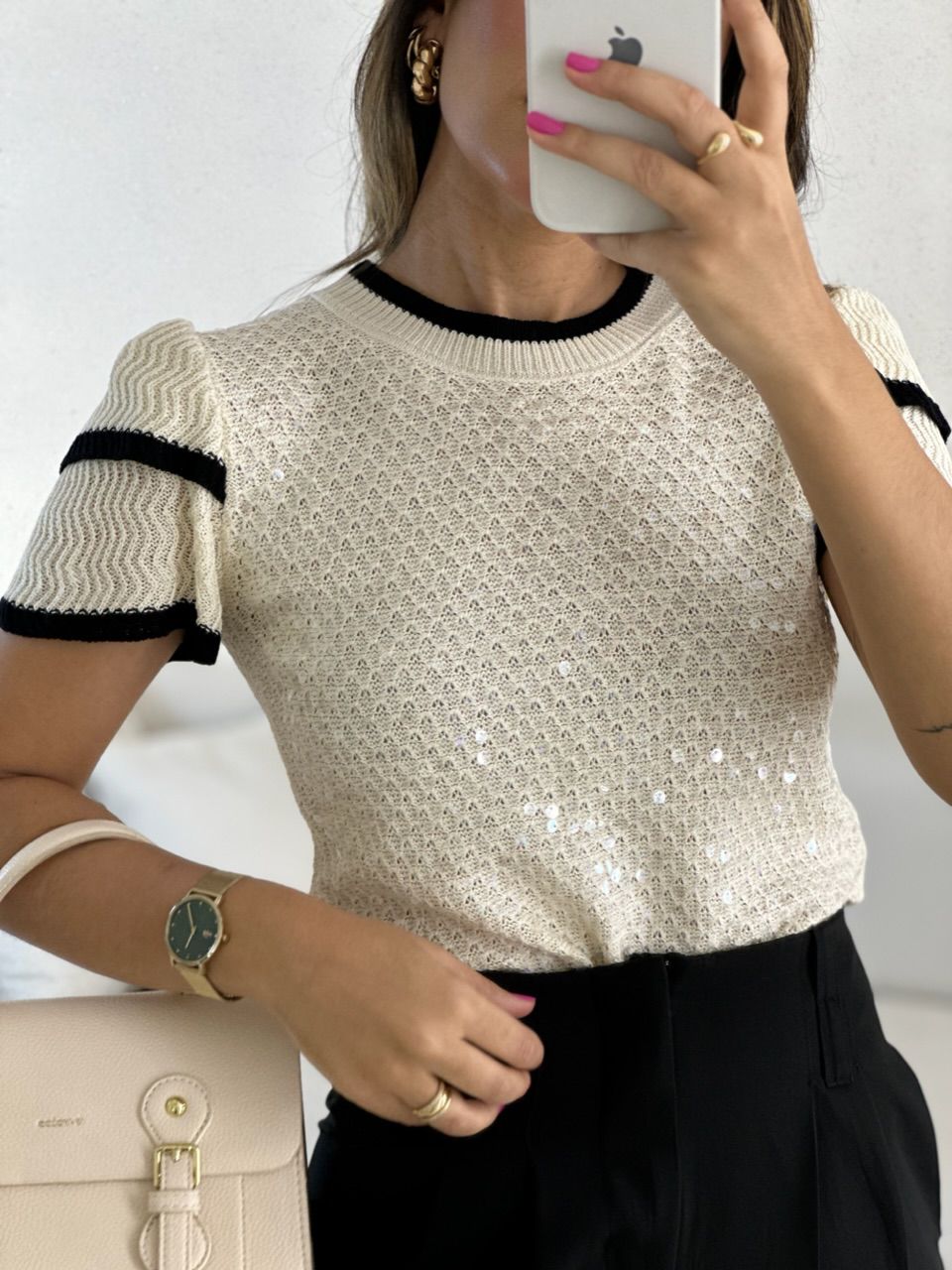 BLUSA SOFIA TRICOT PAETÊ Marfim