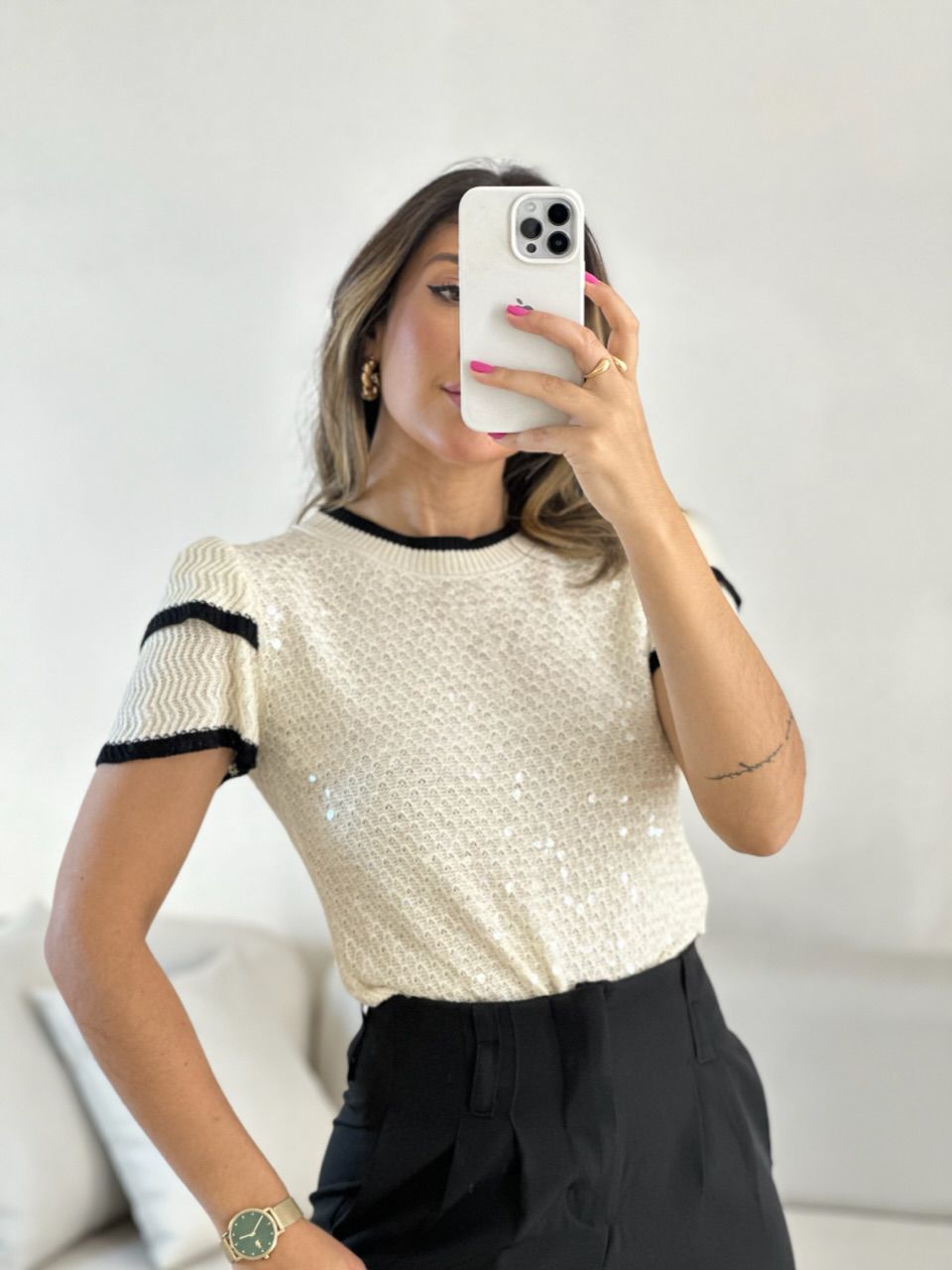 BLUSA SOFIA TRICOT PAETÊ Marfim