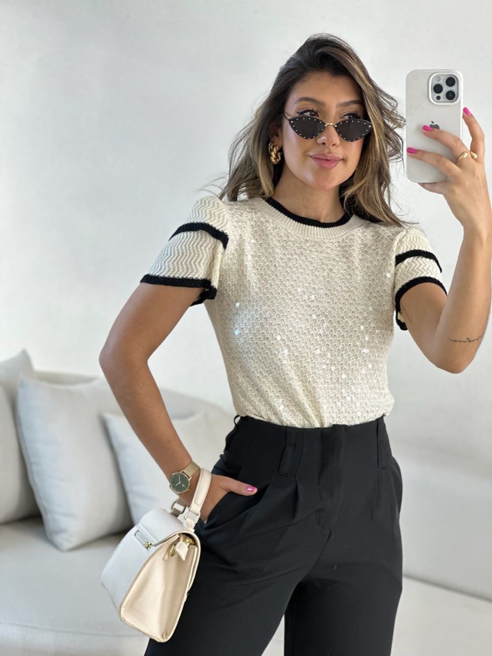 BLUSA SOFIA TRICOT PAETÊ Marfim