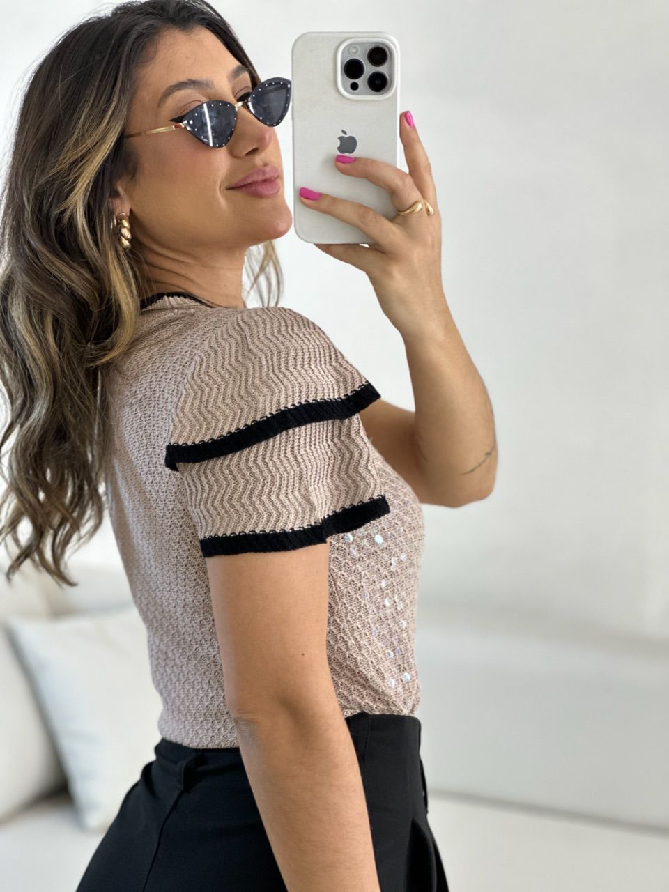 BLUSA SOFIA TRICOT PAETÊ Nude
