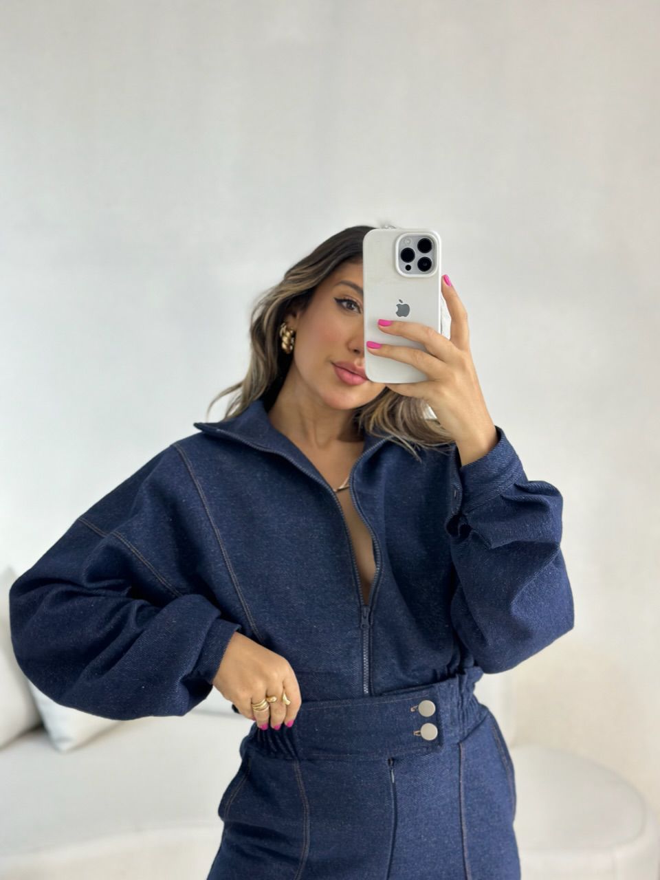 JAQUETA OVER CF MOLETINHO JEANS ESCURO - 005466007 - CAROLLA FERRARO