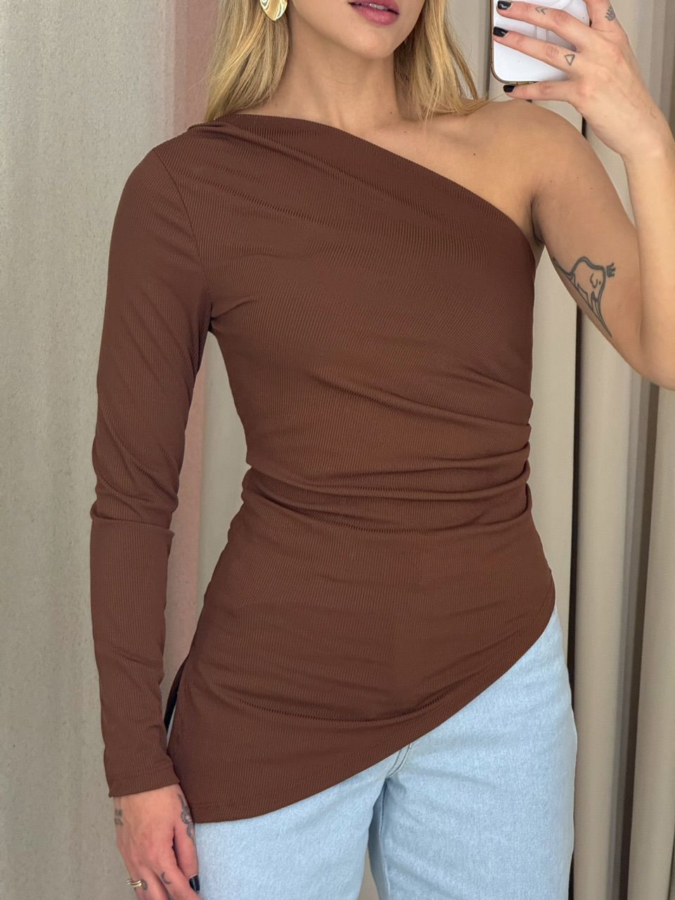 BLUSA ANNE NULA MANGA MARROM