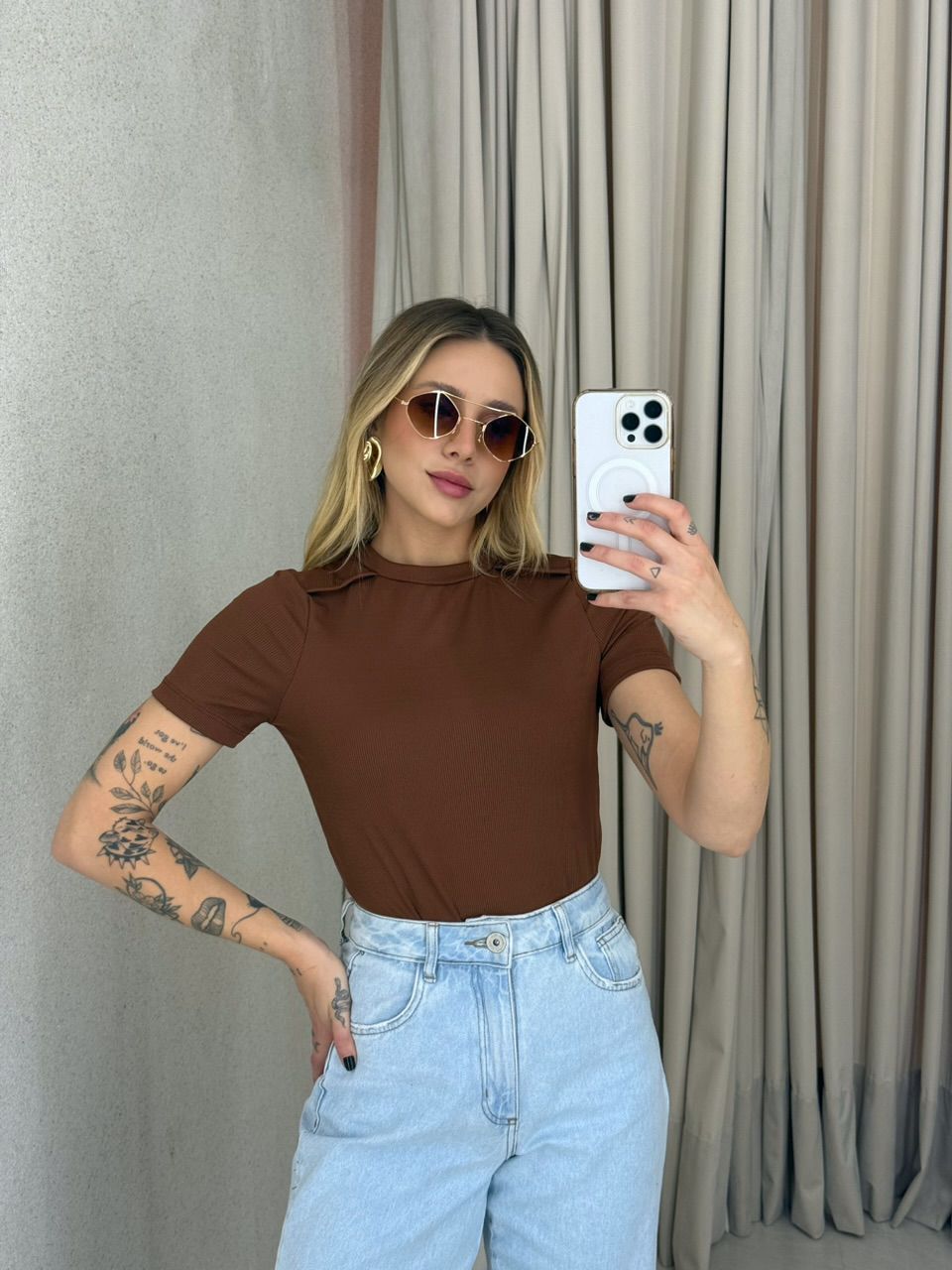 BLUSA KIARA GOLA MARROM