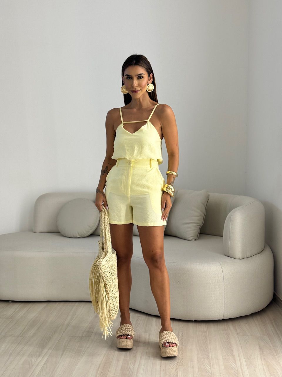 CONJUNTO VIVI SHORT YELLOW BUTTER - 0068090431 - CAROLLA FERRARO