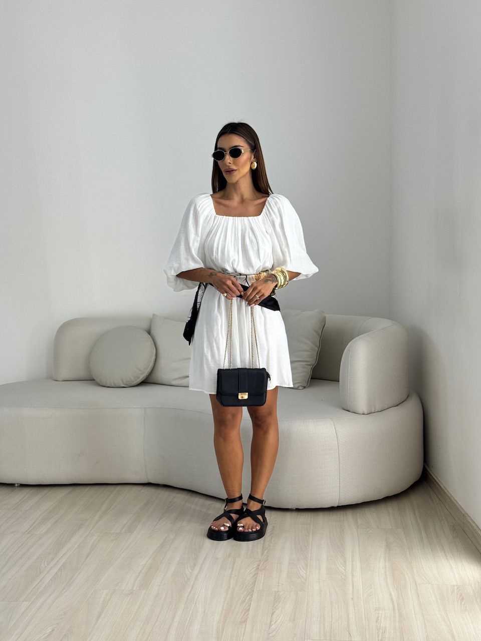 VESTIDO LIDIA MANGA BUFANTE OFF - 0068040048 - CAROLLA FERRARO