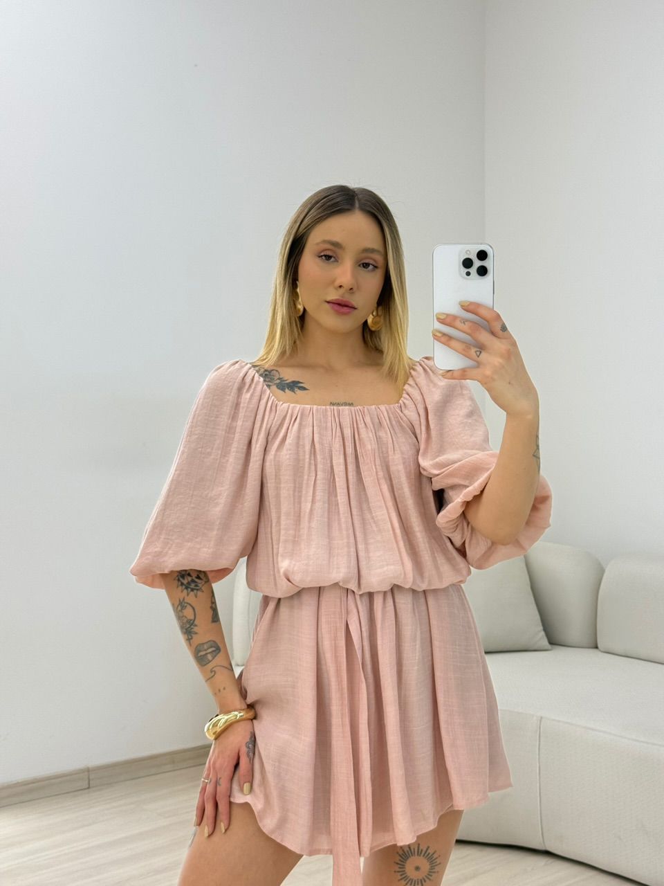 VESTIDO LIDIA MANGA BUFANTE ROSÊ