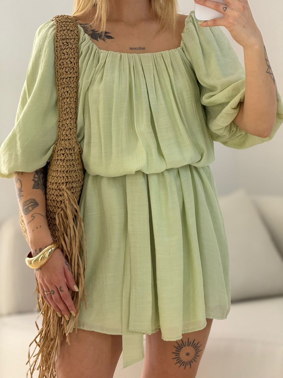 VESTIDO LIDIA MANGA BUFANTE VERDE