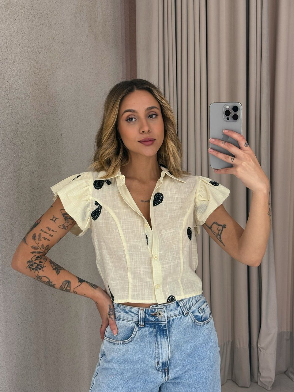 CAMISA BOTÕES GOTA MARFIM - 0056650056 - CAROLLA FERRARO