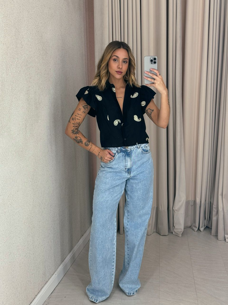 CAMISA BOTÕES GOTA PRETA