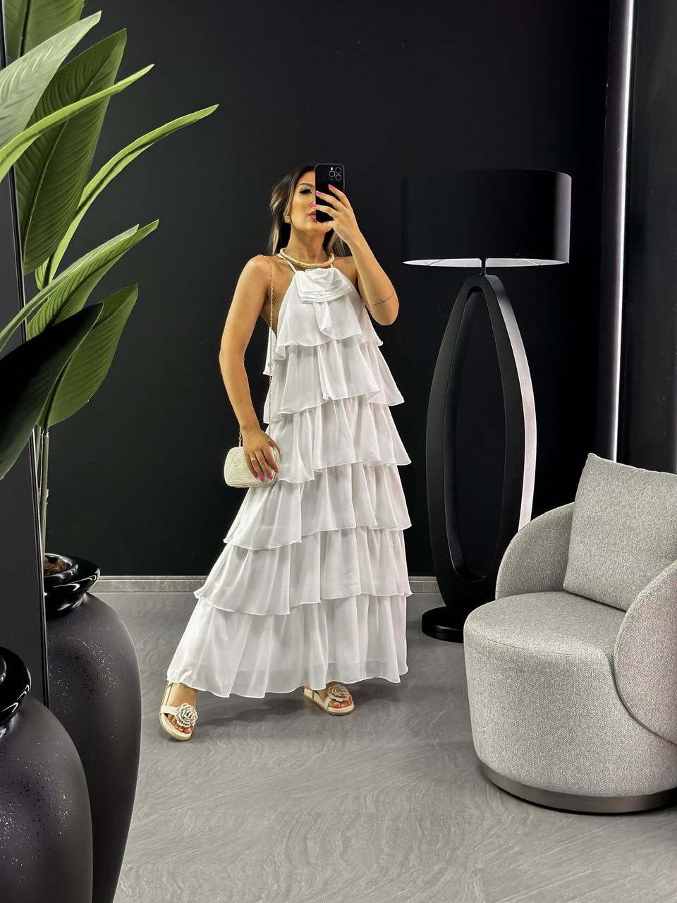 VESTIDO MARIA PAULA BABADO LONGO OFF - 0045790048 - CAROLLA FERRARO