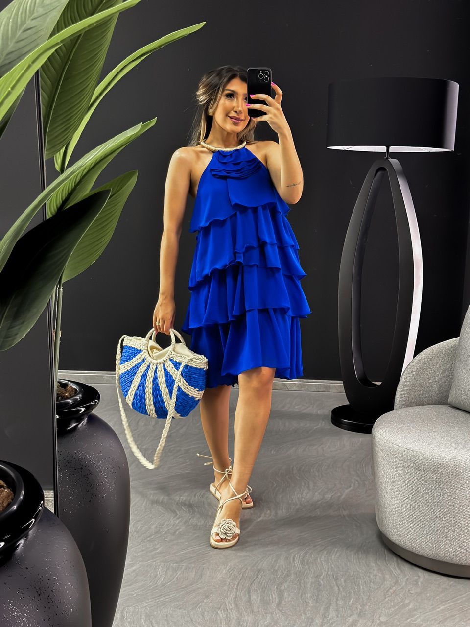 VESTIDO MIA CURTO BABADO AZUL