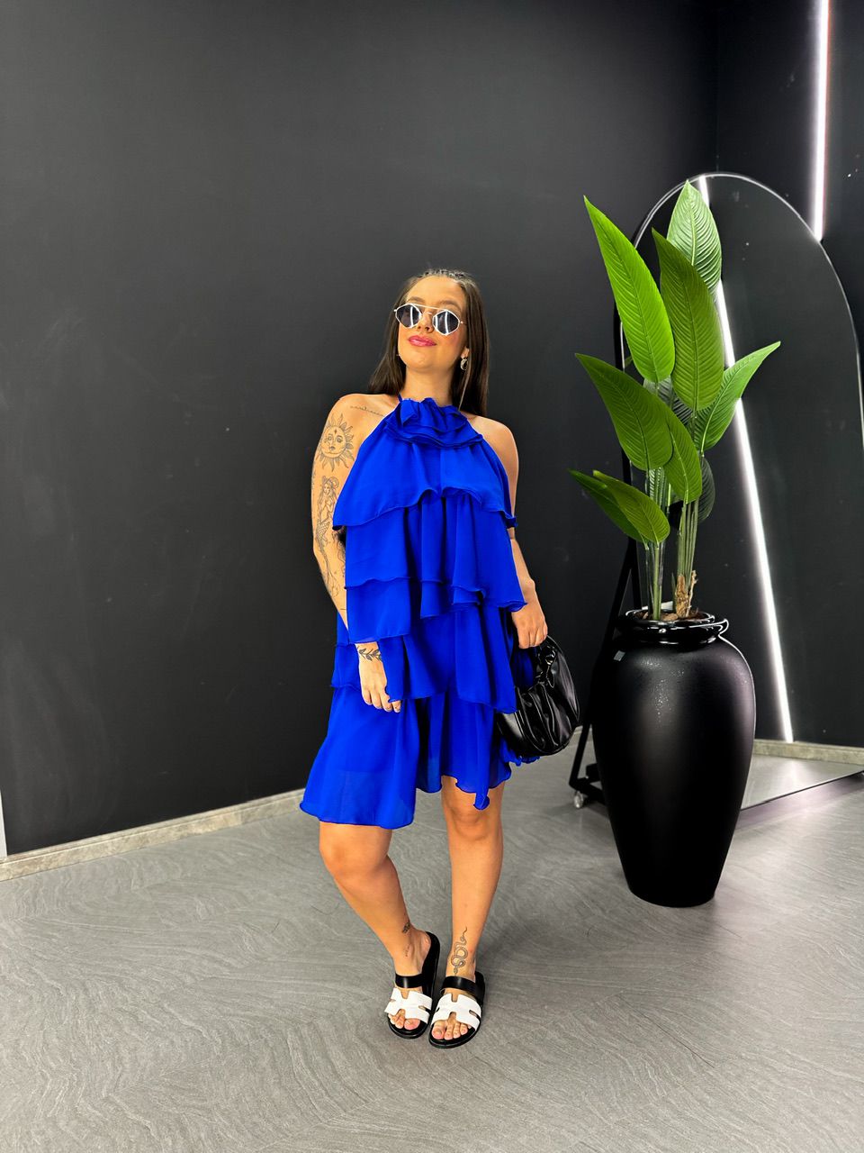 VESTIDO MIA CURTO BABADO AZUL