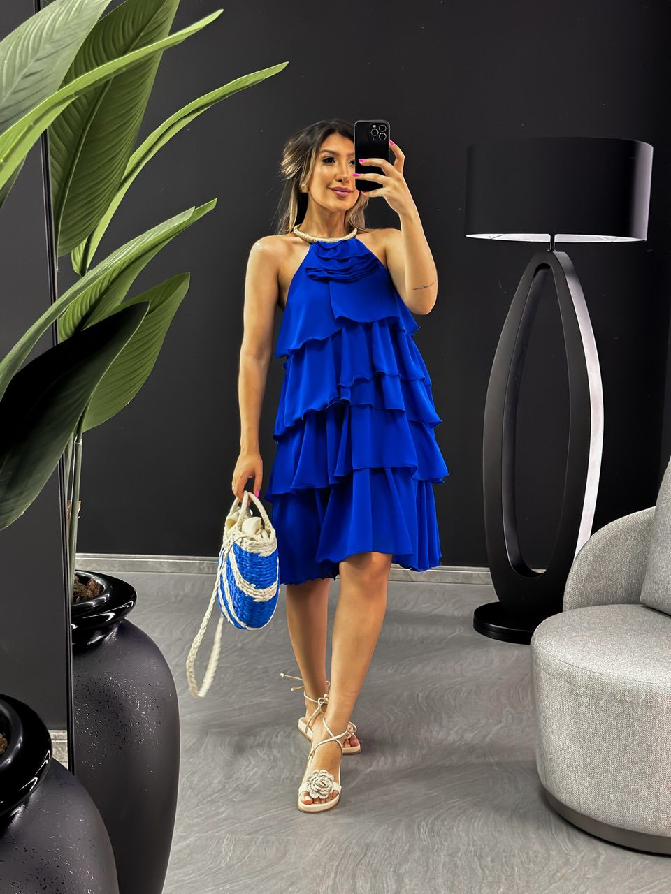 VESTIDO MIA CURTO BABADO AZUL