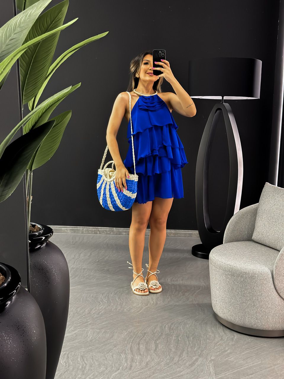 VESTIDO MIA CURTO BABADO AZUL