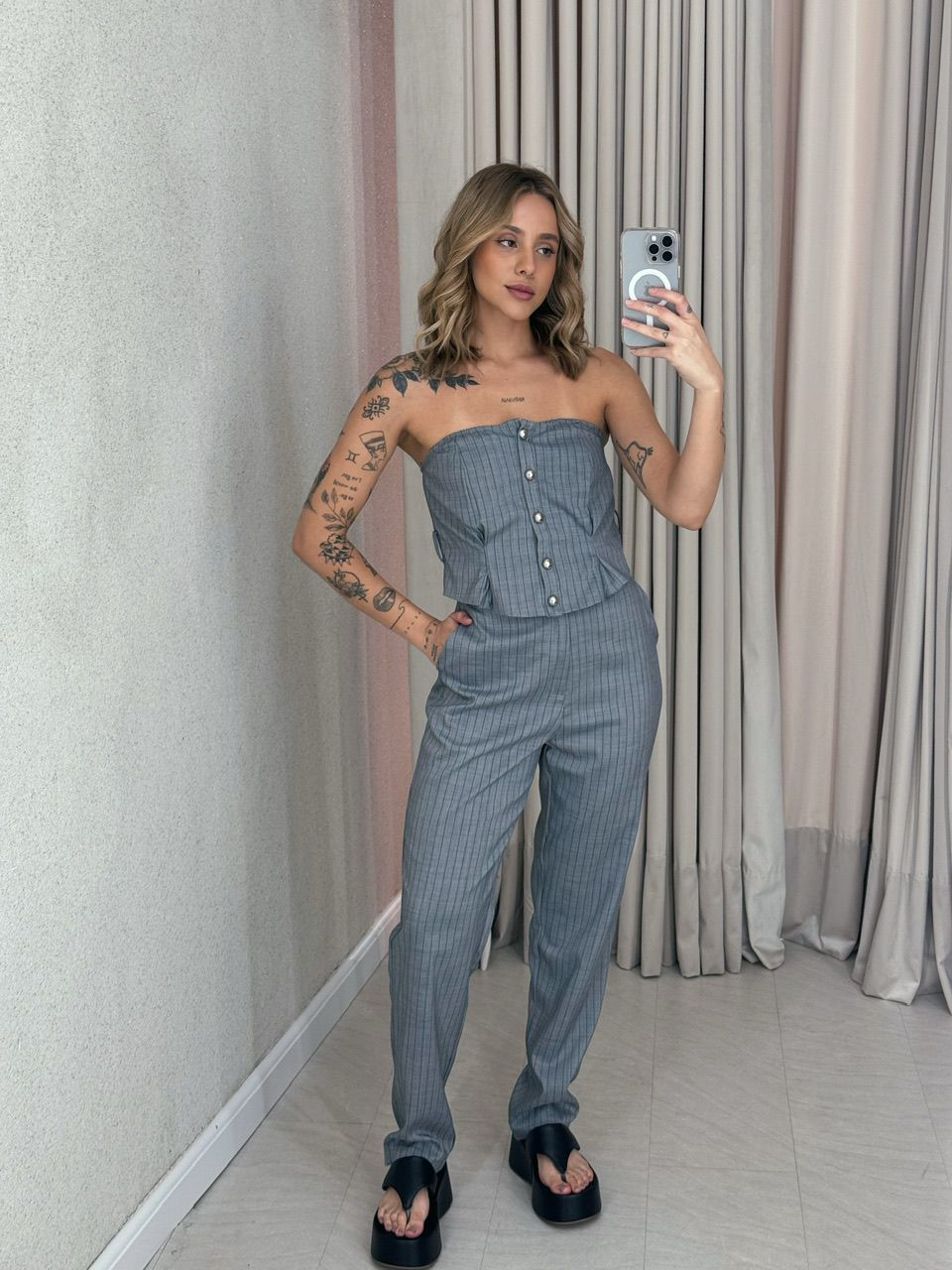 CONJUNTO PALOMA RISCA DE GIZ Cinza - 0057820091 - CAROLLA FERRARO