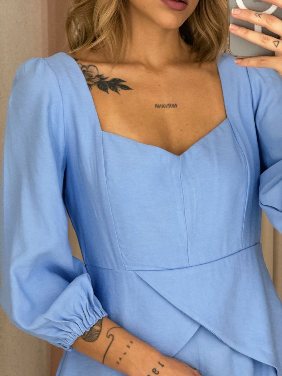 VESTIDO ANGELITA MANGA BUFANTE AZUL