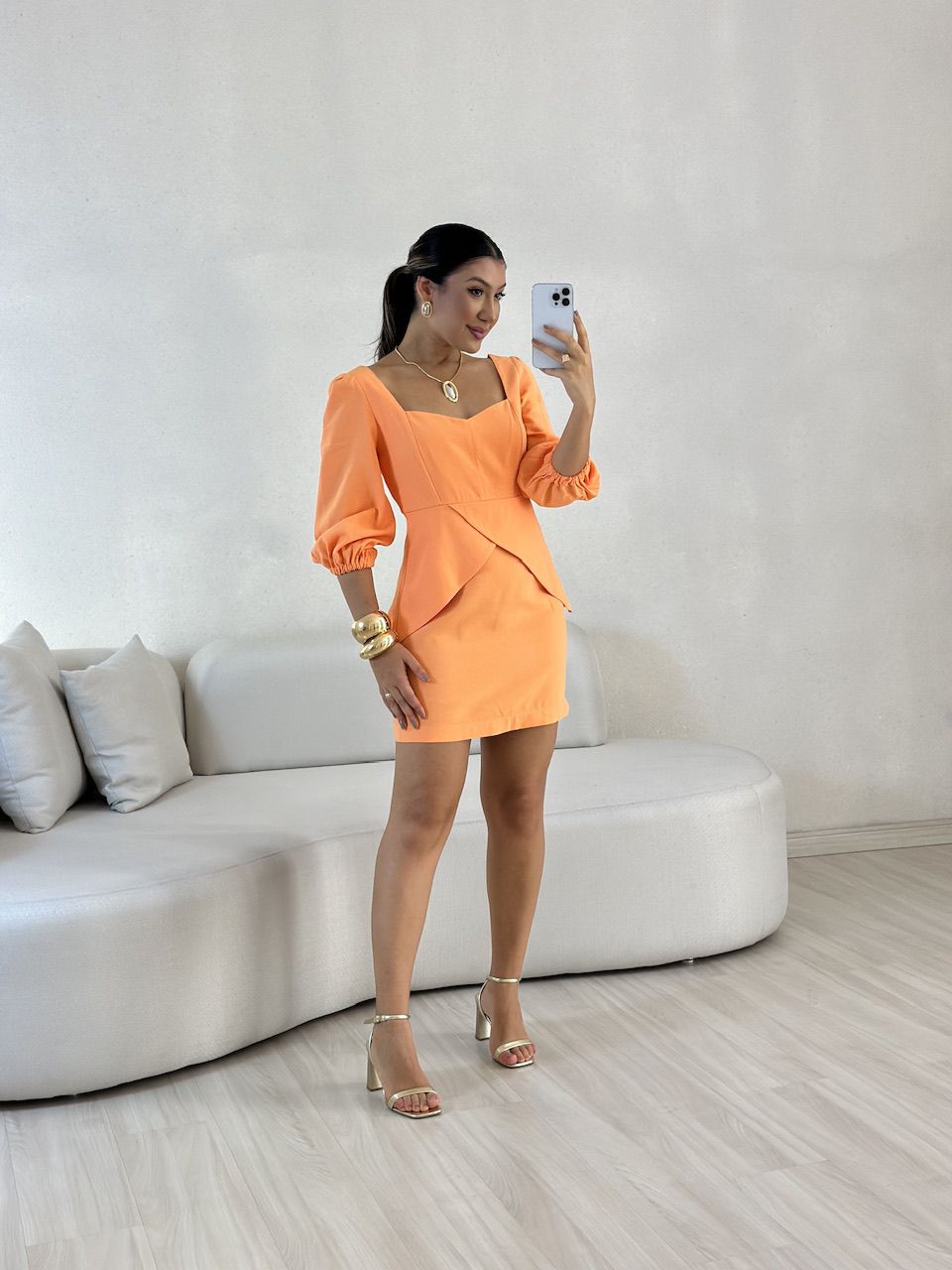 VESTIDO ANGELITA MANGA BUFANTE LARANJA - 005783006 - CAROLLA FERRARO