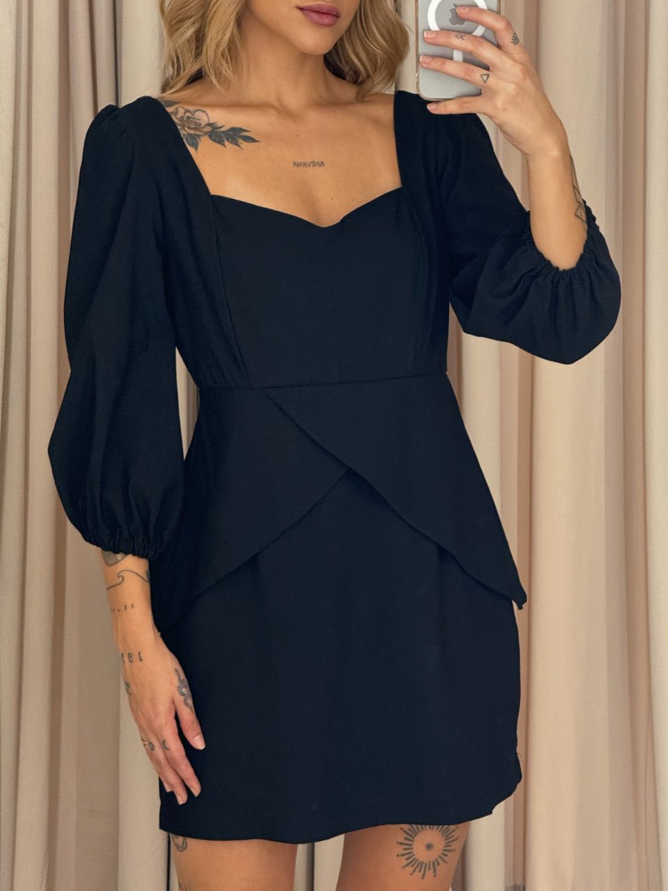 VESTIDO ANGELITA MANGA BUFANTE PRETO