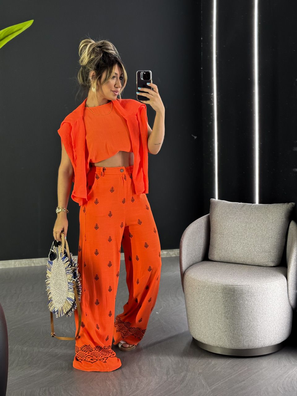 BLUSA BOTÕES COSTAS LARANJA