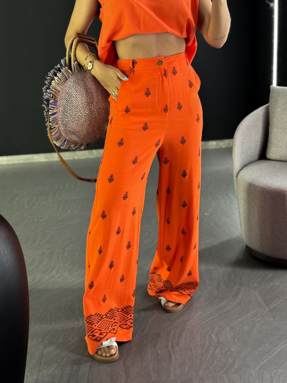 CALÇA LAURA ÉTNICA LARANJA - 0048040068 - CAROLLA FERRARO