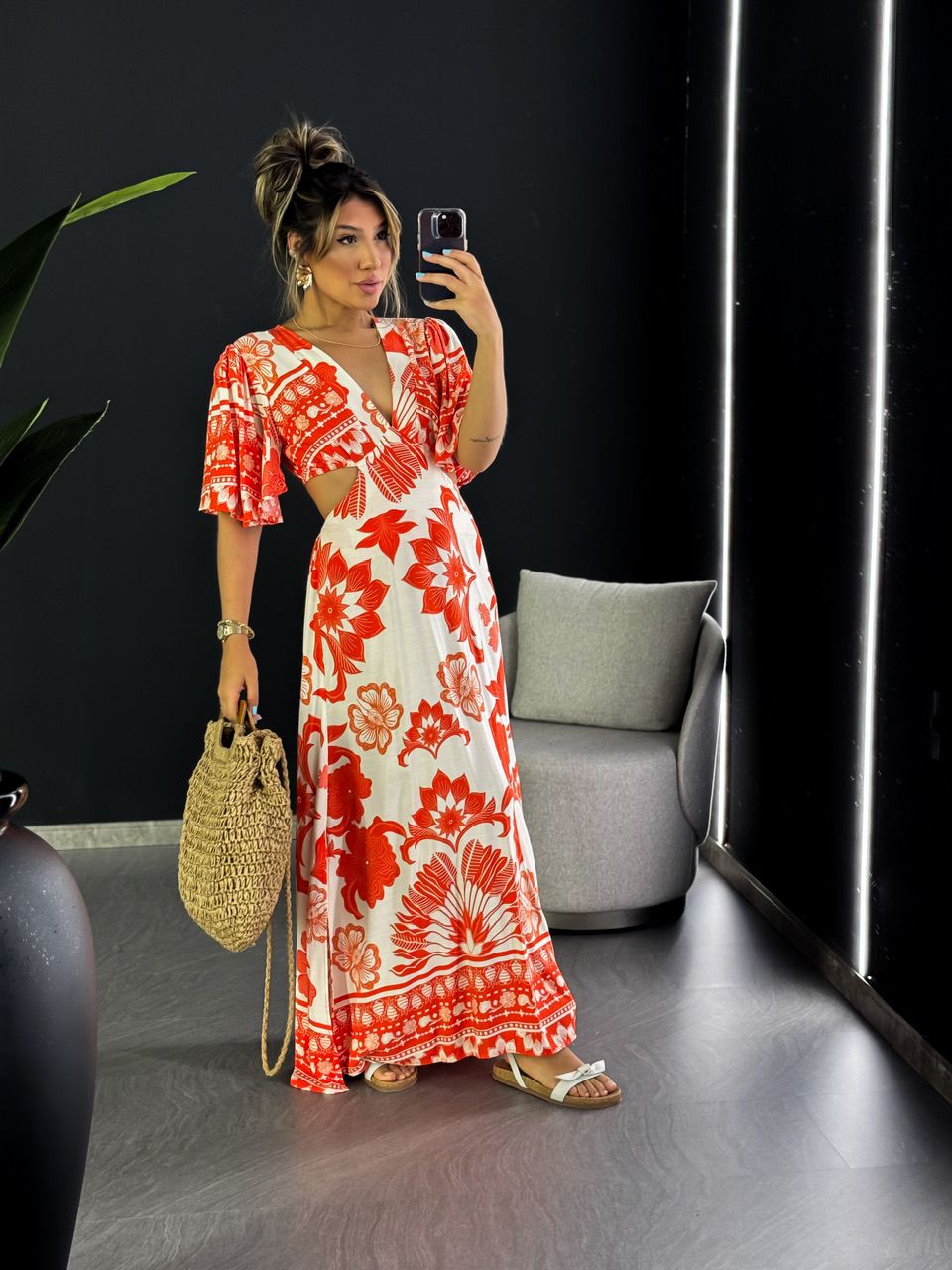 VESTIDO IPANEMA MANGA LARANJA - 0033400068 - CAROLLA FERRARO