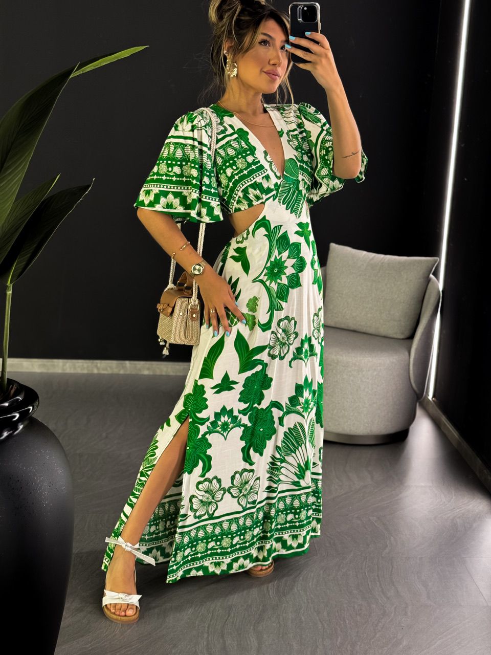 VESTIDO IPANEMA MANGA VERDE - 0033400014 - CAROLLA FERRARO