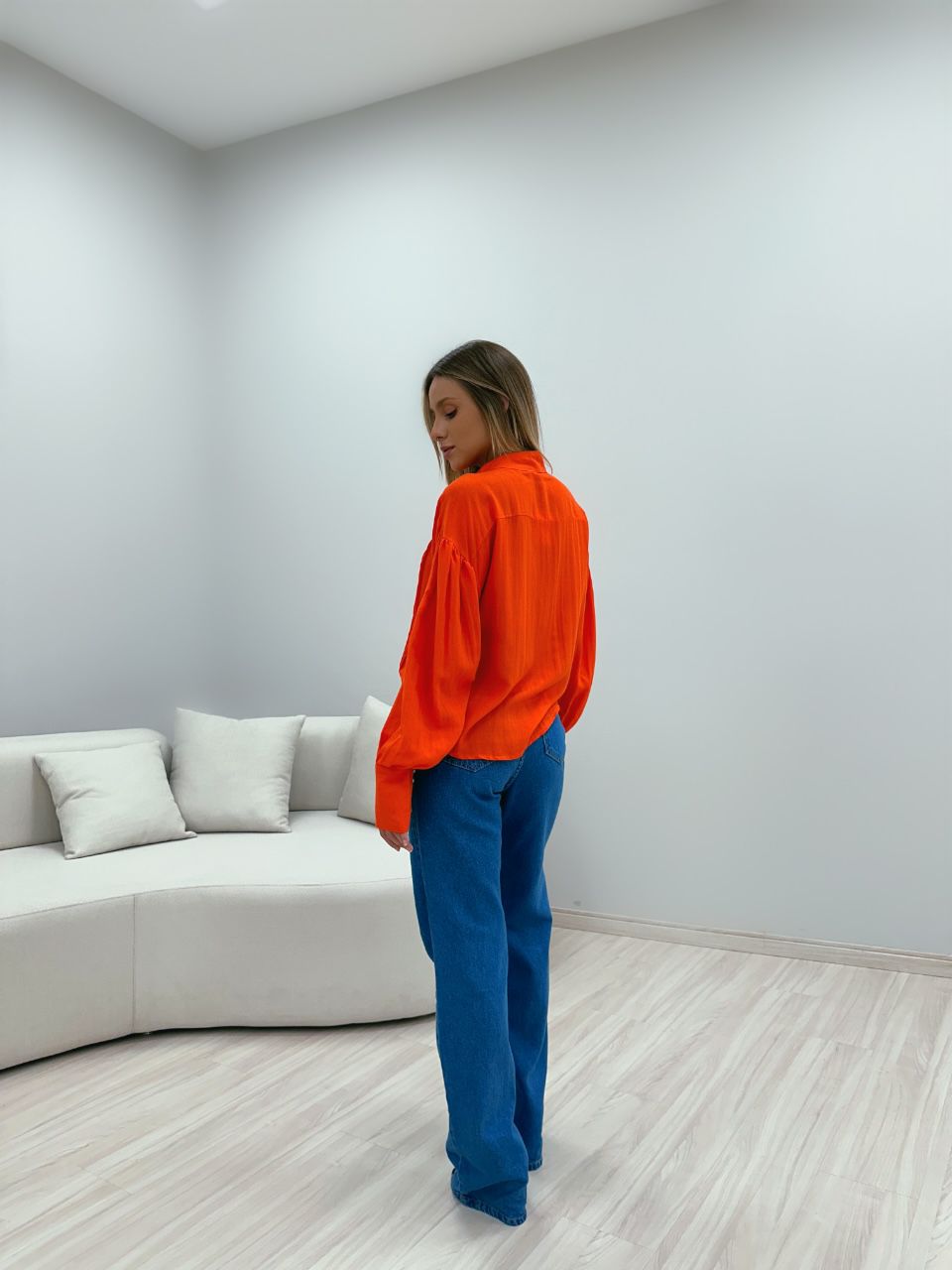 CAMISA BOTÕES PÉROLA LARANJA