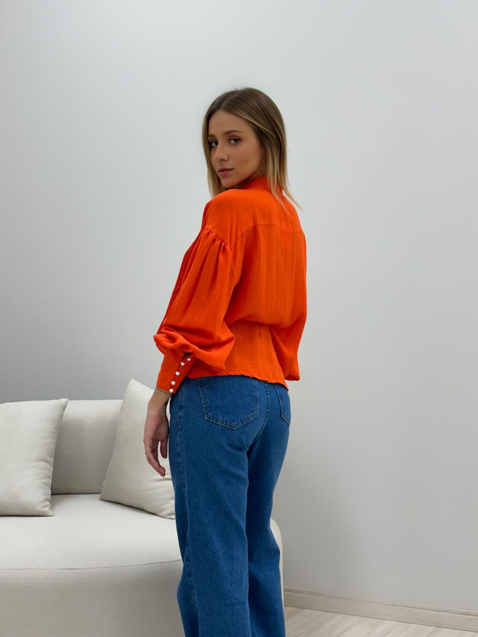 CAMISA BOTÕES PÉROLA LARANJA