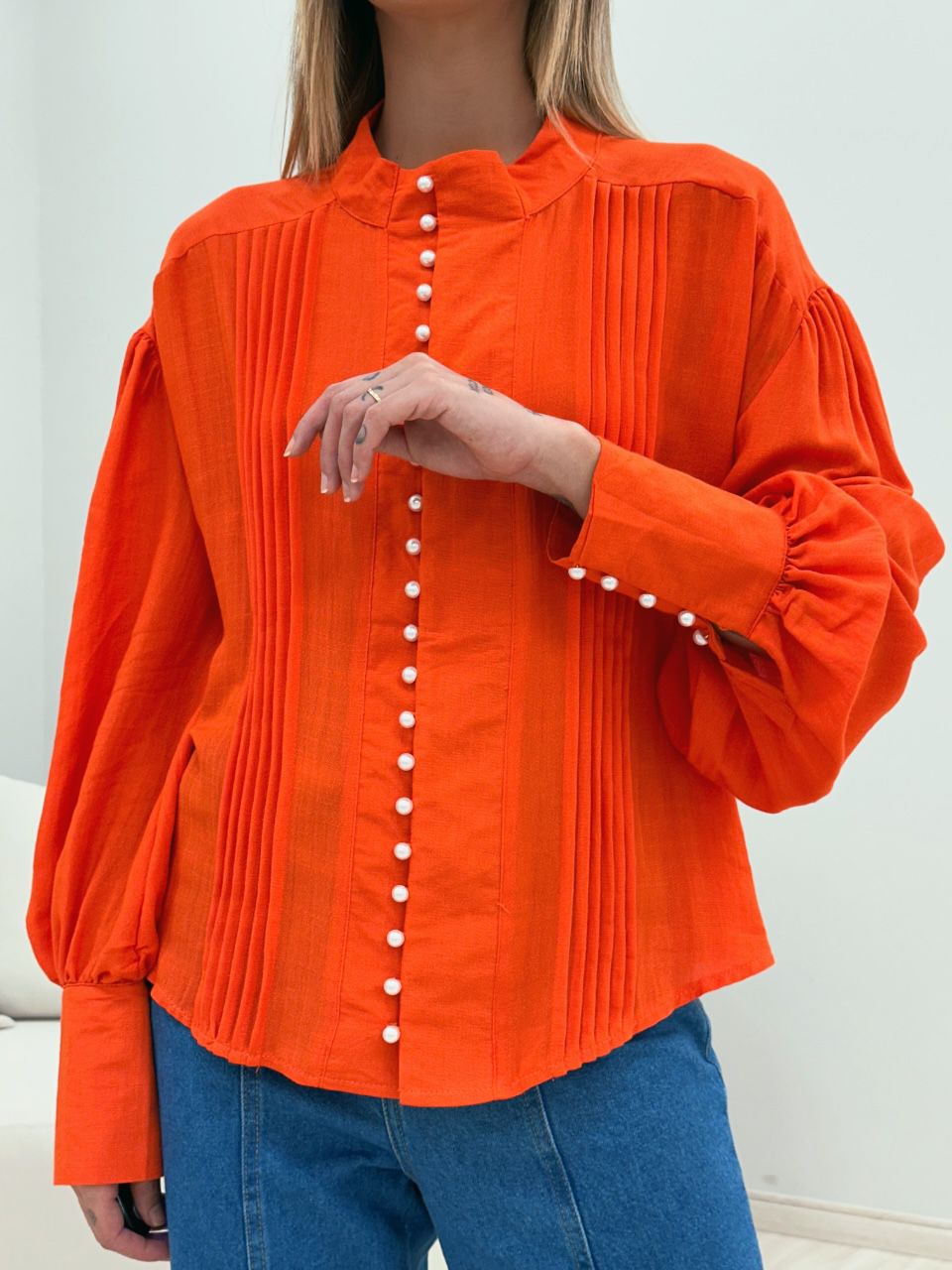 CAMISA BOTÕES PÉROLA LARANJA