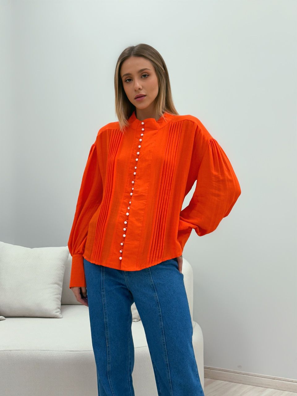 CAMISA BOTÕES PÉROLA LARANJA - 0049100068 - CAROLLA FERRARO