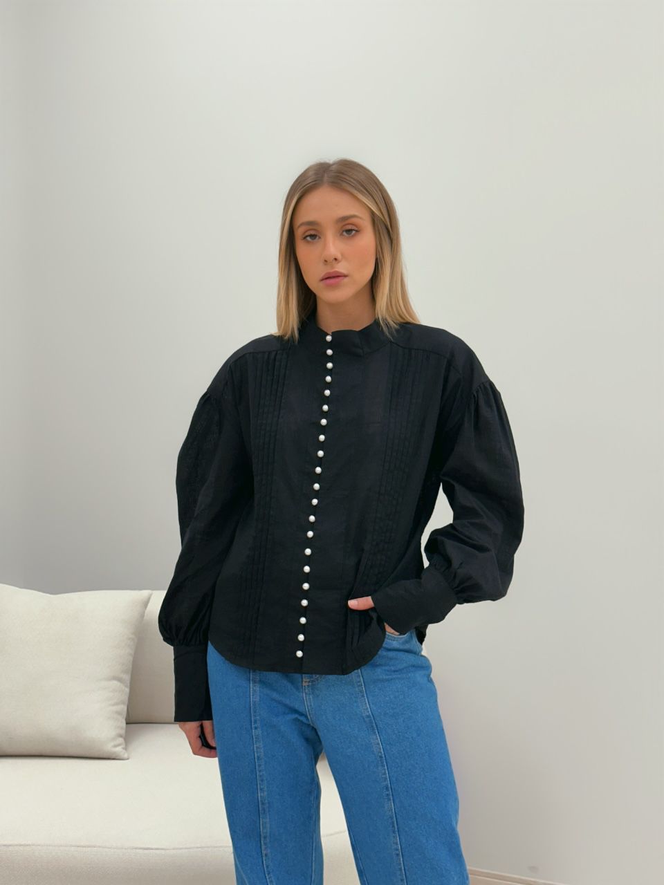 CAMISA BOTÕES PÉROLA PRETA - 0049100033 - CAROLLA FERRARO