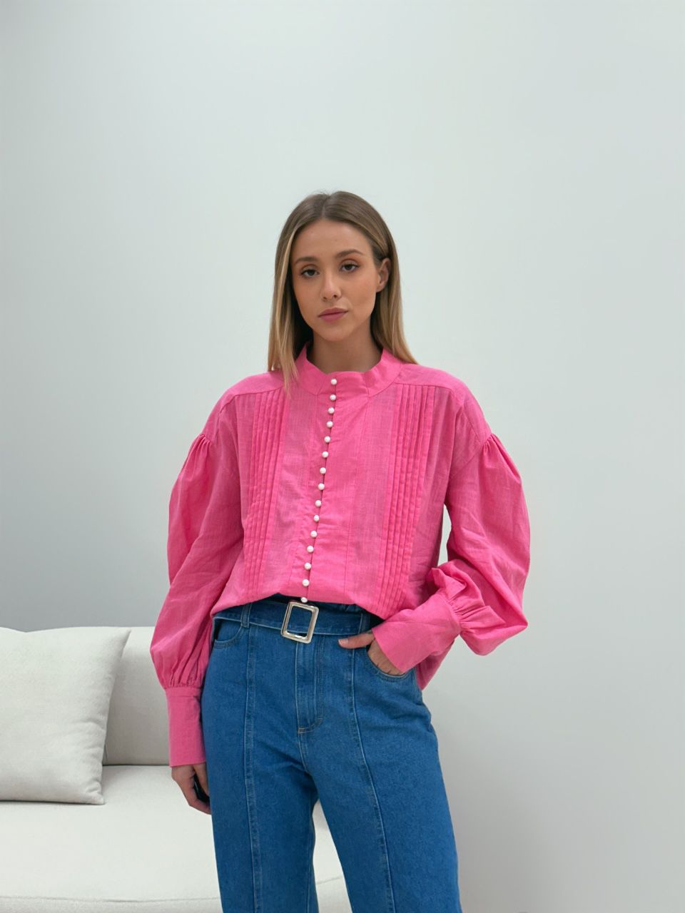 CAMISA BOTÕES PÉROLA ROSA - 0049100031 - CAROLLA FERRARO
