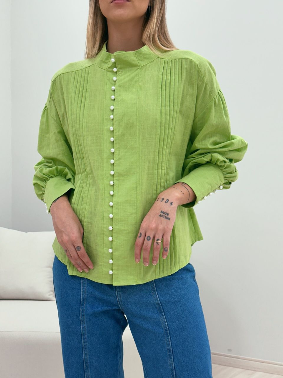 CAMISA BOTÕES PÉROLA VERDE