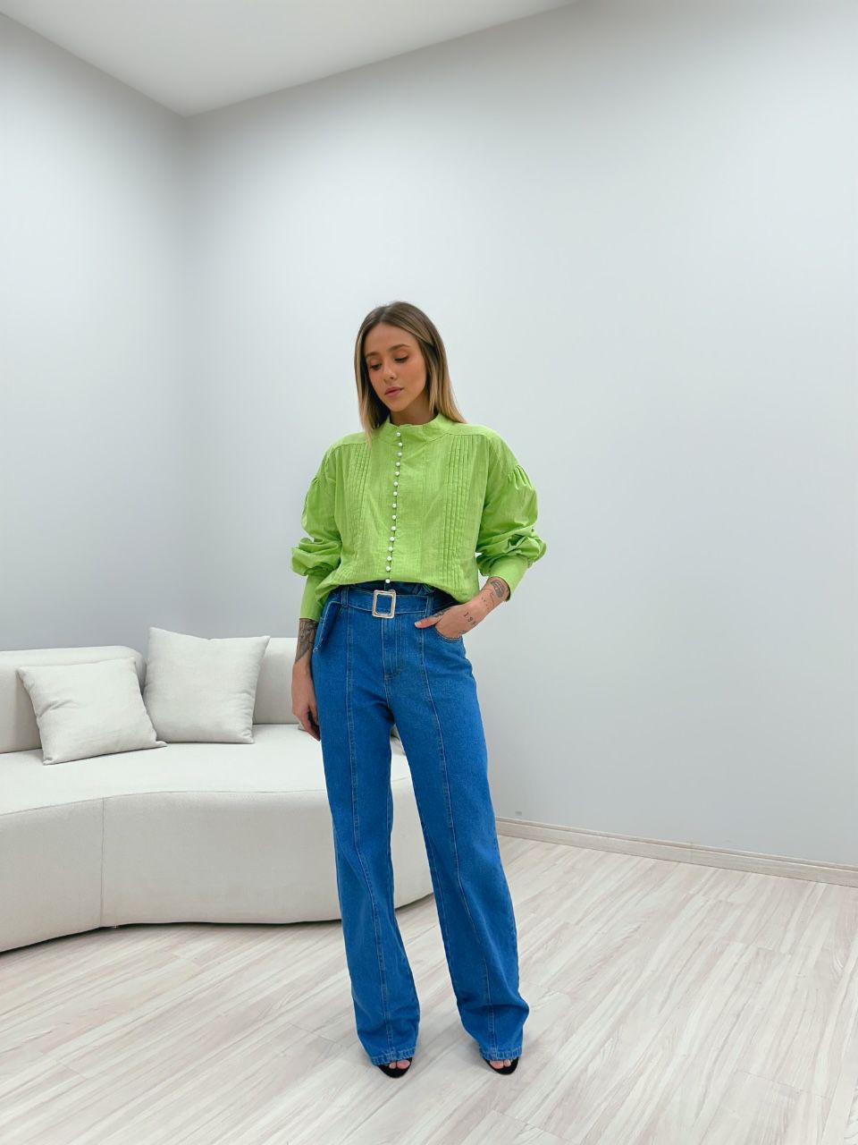 CAMISA BOTÕES PÉROLA VERDE - 0049100014 - CAROLLA FERRARO