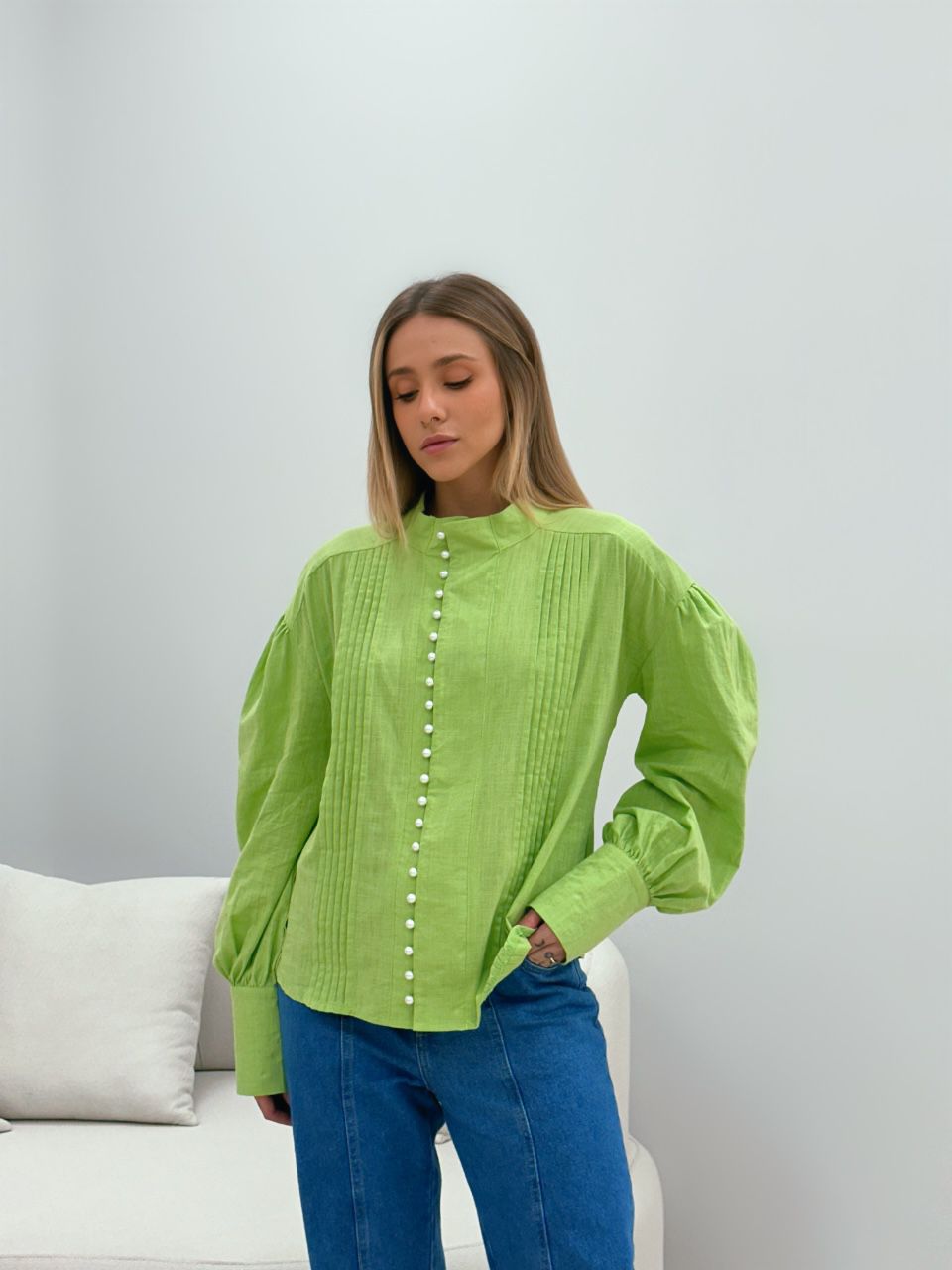 CAMISA BOTÕES PÉROLA VERDE