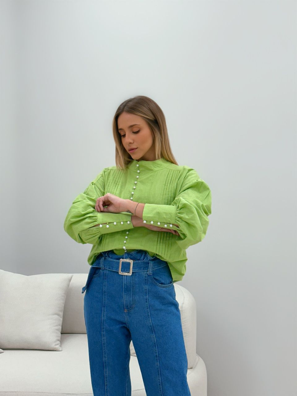 CAMISA BOTÕES PÉROLA VERDE