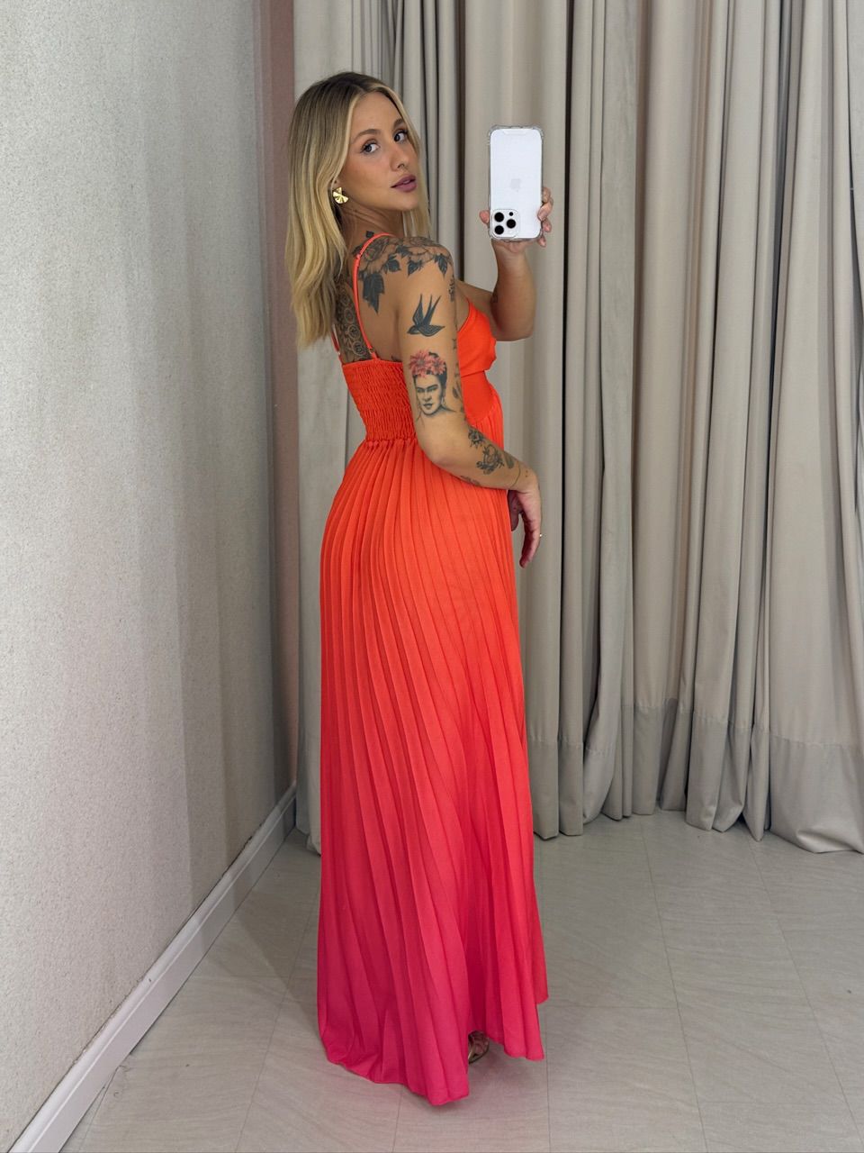VESTIDO NORONHA PLISSADO LARANJA