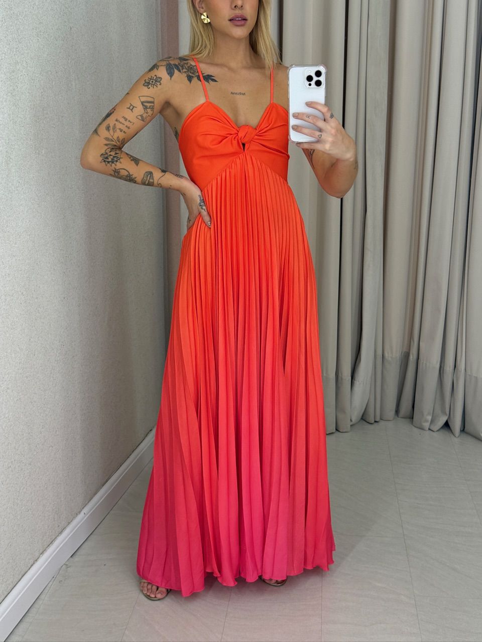 VESTIDO NORONHA PLISSADO LARANJA