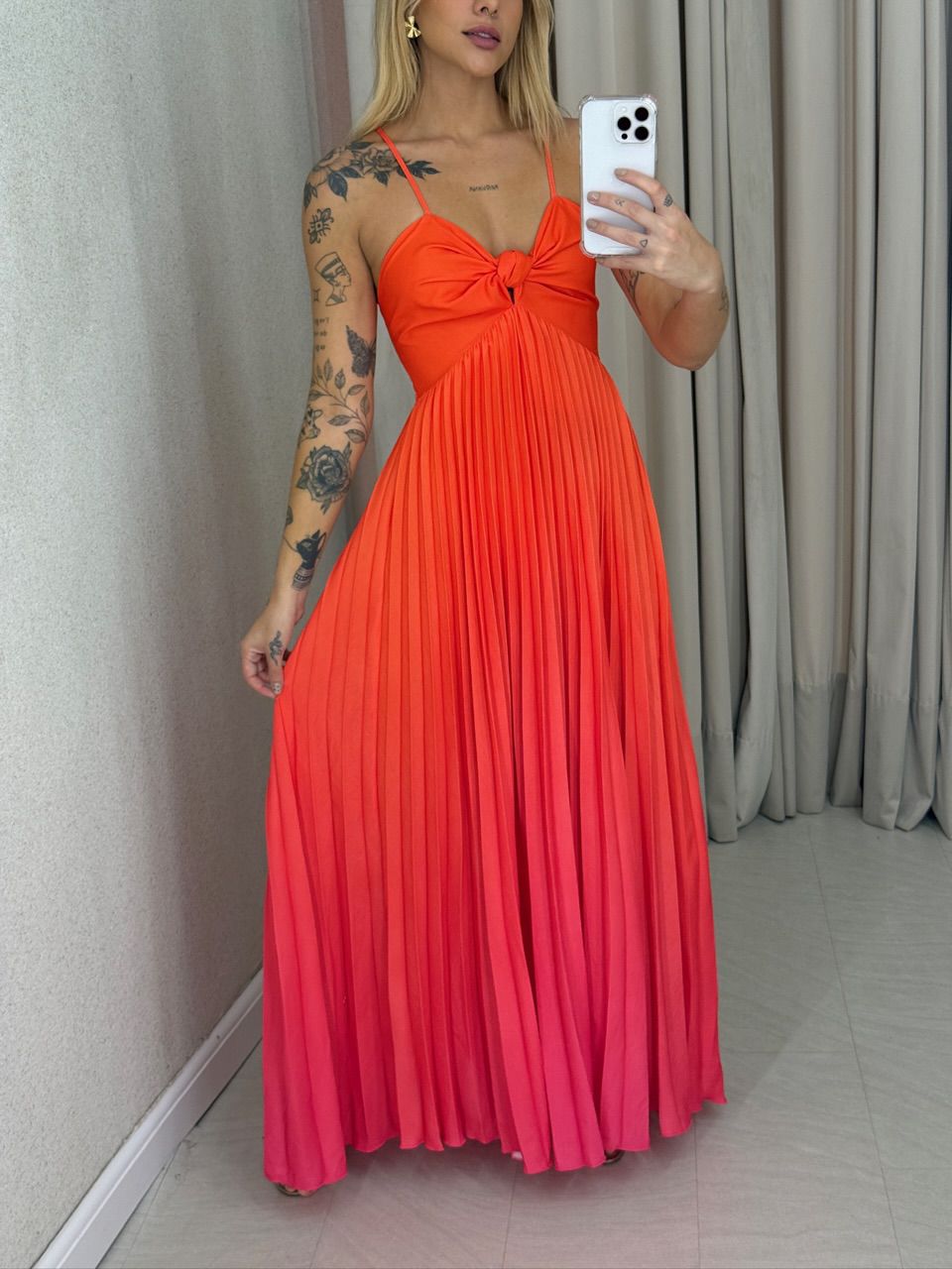 VESTIDO NORONHA PLISSADO LARANJA