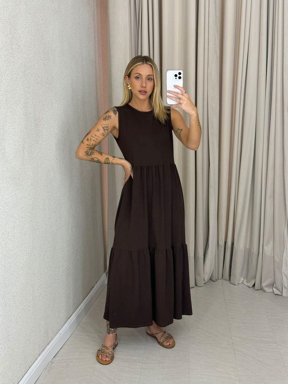 VESTIDO GILDA CAVADO Marrom - 0059440054 - CAROLLA FERRARO