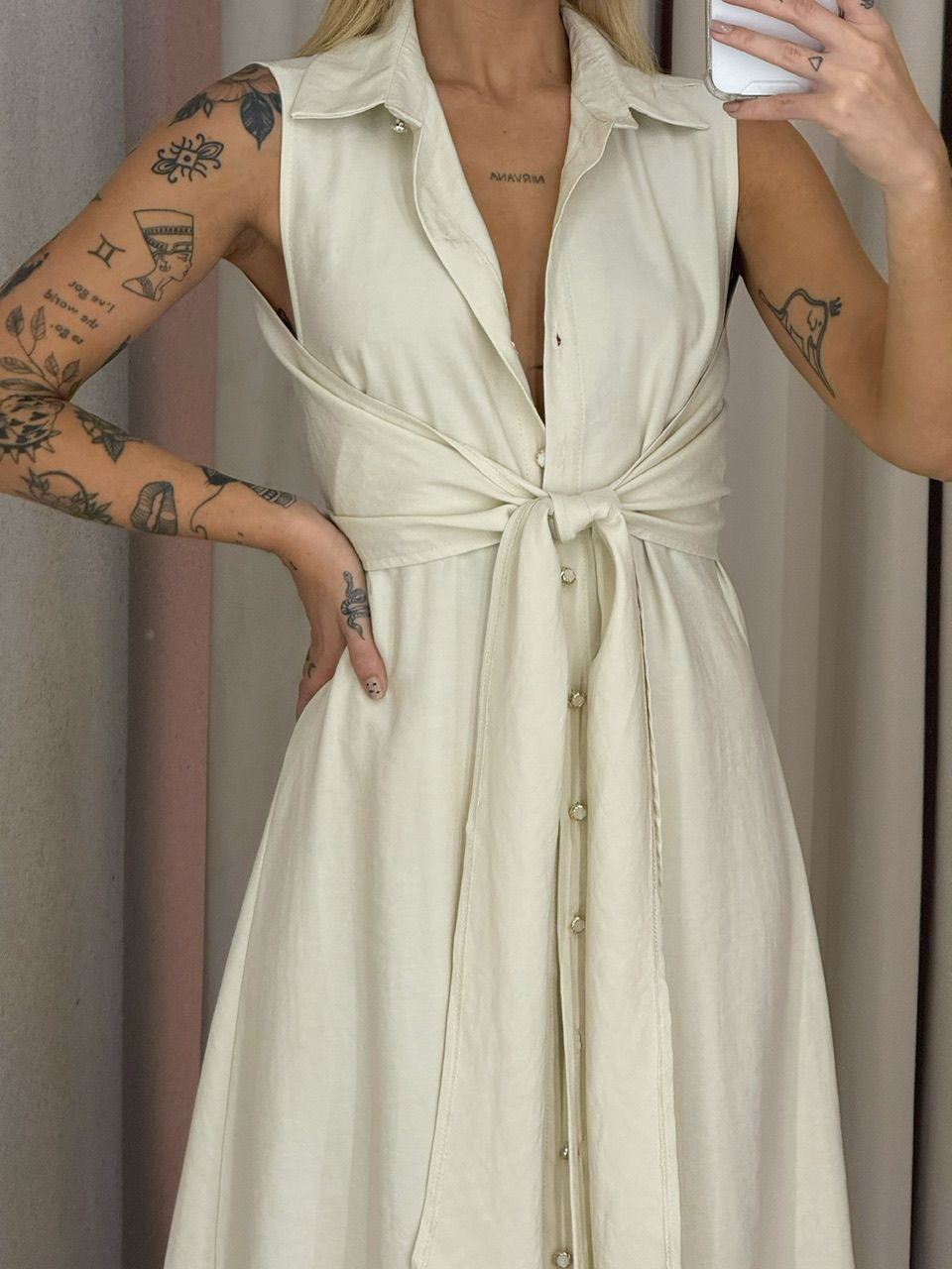 VESTIDO MORGAN BOTÕES Areia