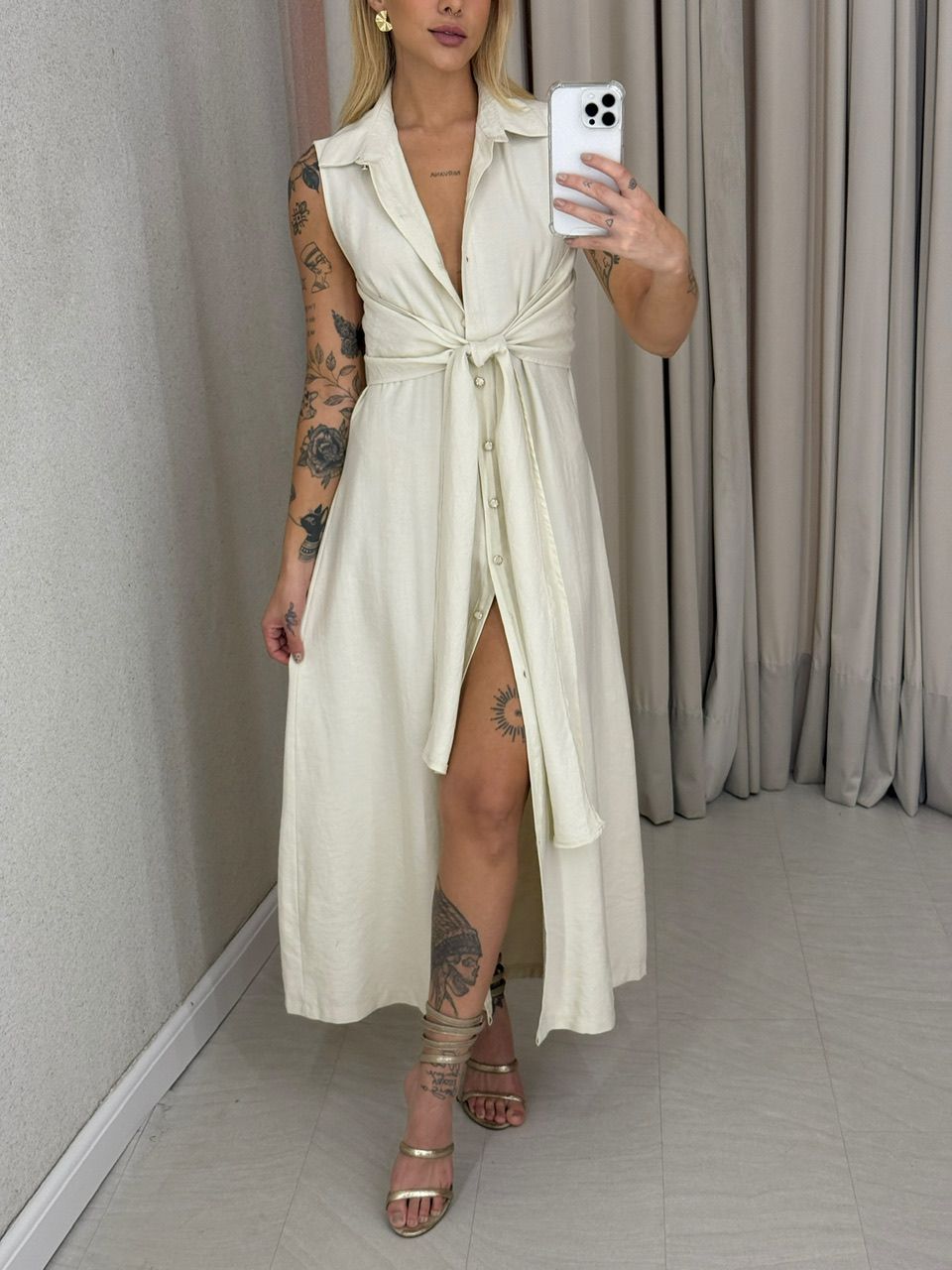 VESTIDO MORGAN BOTÕES Areia