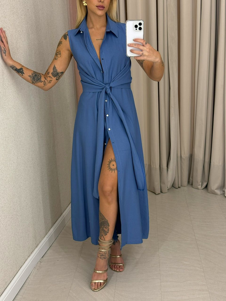 VESTIDO MORGAN BOTÕES azul