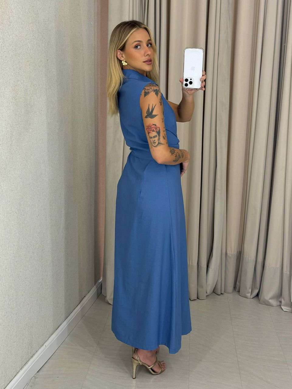 VESTIDO MORGAN BOTÕES azul