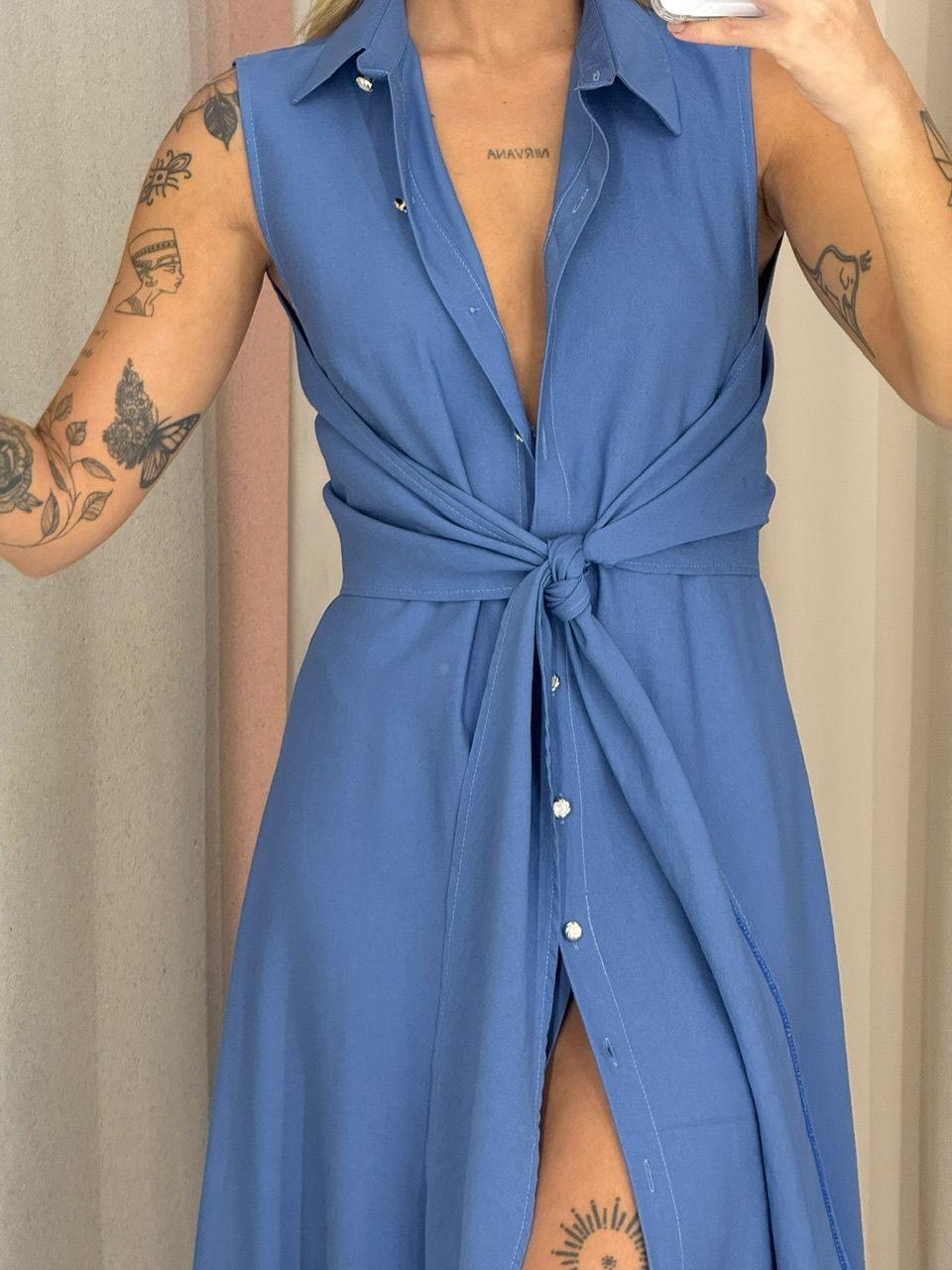 VESTIDO MORGAN BOTÕES azul